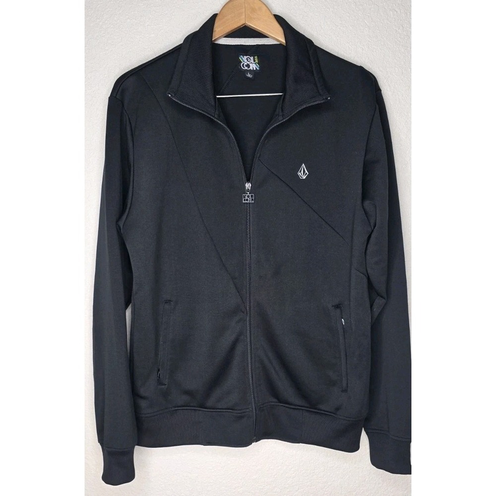 Volcom Active Men L Full Zip Up Athletic Black Track Jacket Long Sleeve Skater